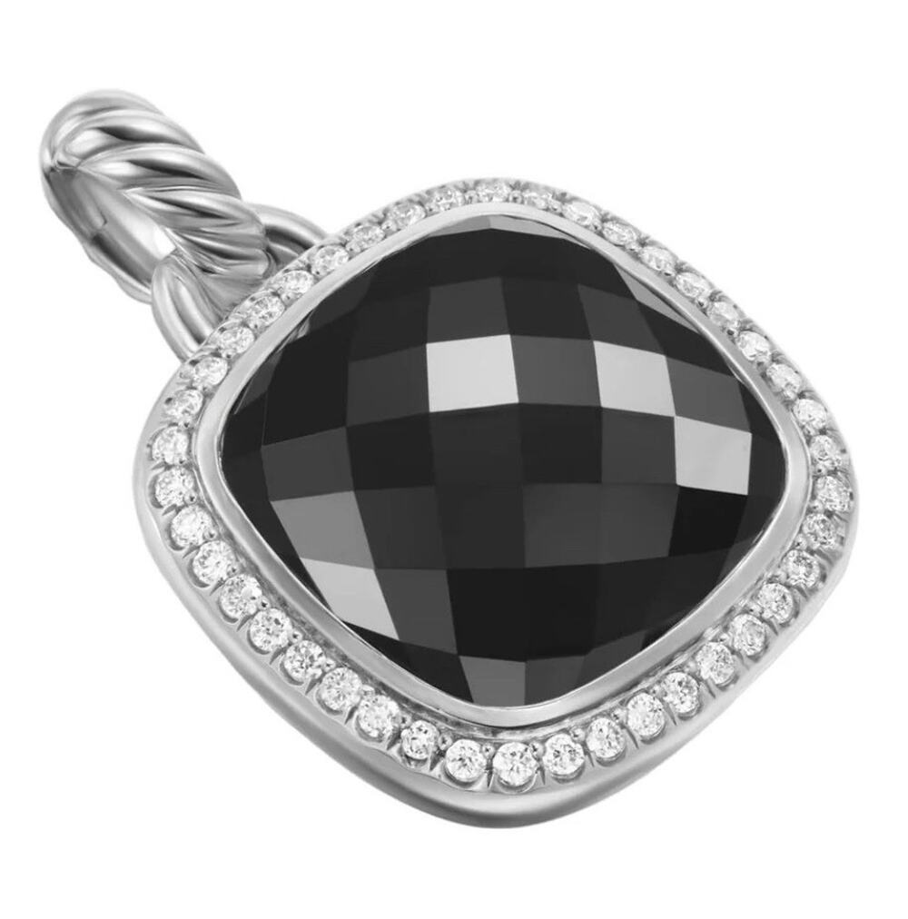 David Yurman Sterling Silver 925 Cushion Black Onyx Pavé Diamond Charm Pendant